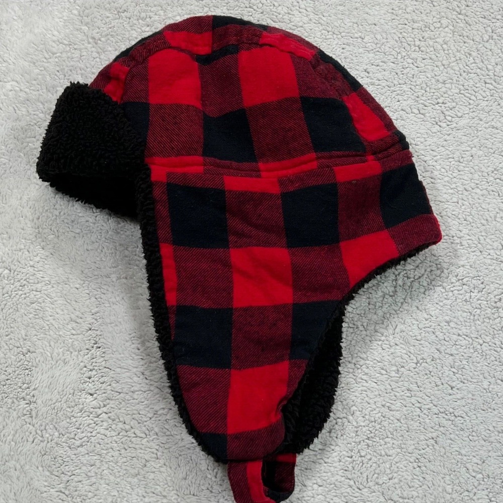Tommy Bahama Aviator Hat Unisex L XL Red Buffalo Plaid Fleece Trapper Ear Flap